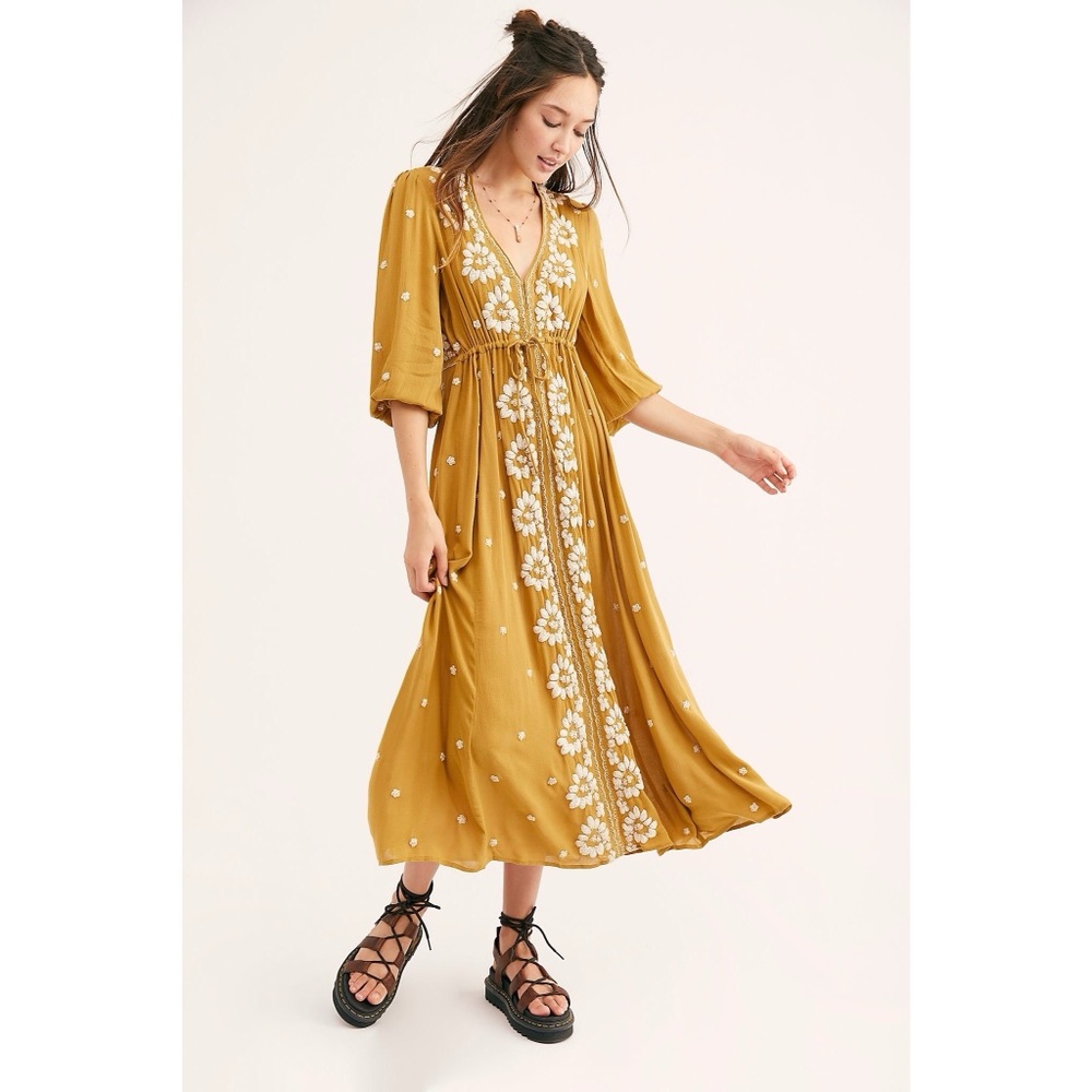 Free People Embroidered Fable Midi Dress